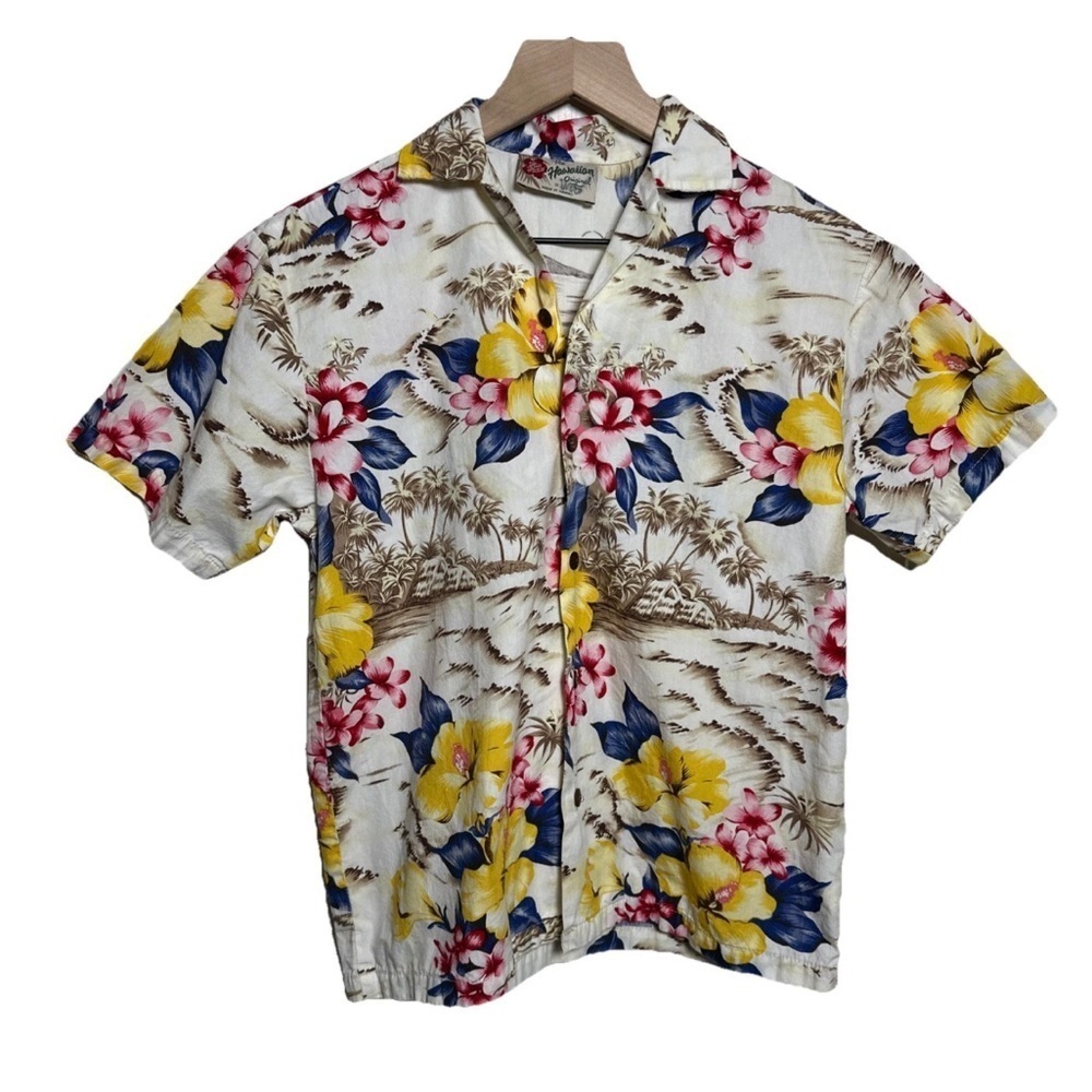 Hilo Hattie Top Floral Aloha Hawaiian Button Down Tropical USA Made Medium